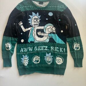 Rick and Morty Green Christmas Sweater medium EUC